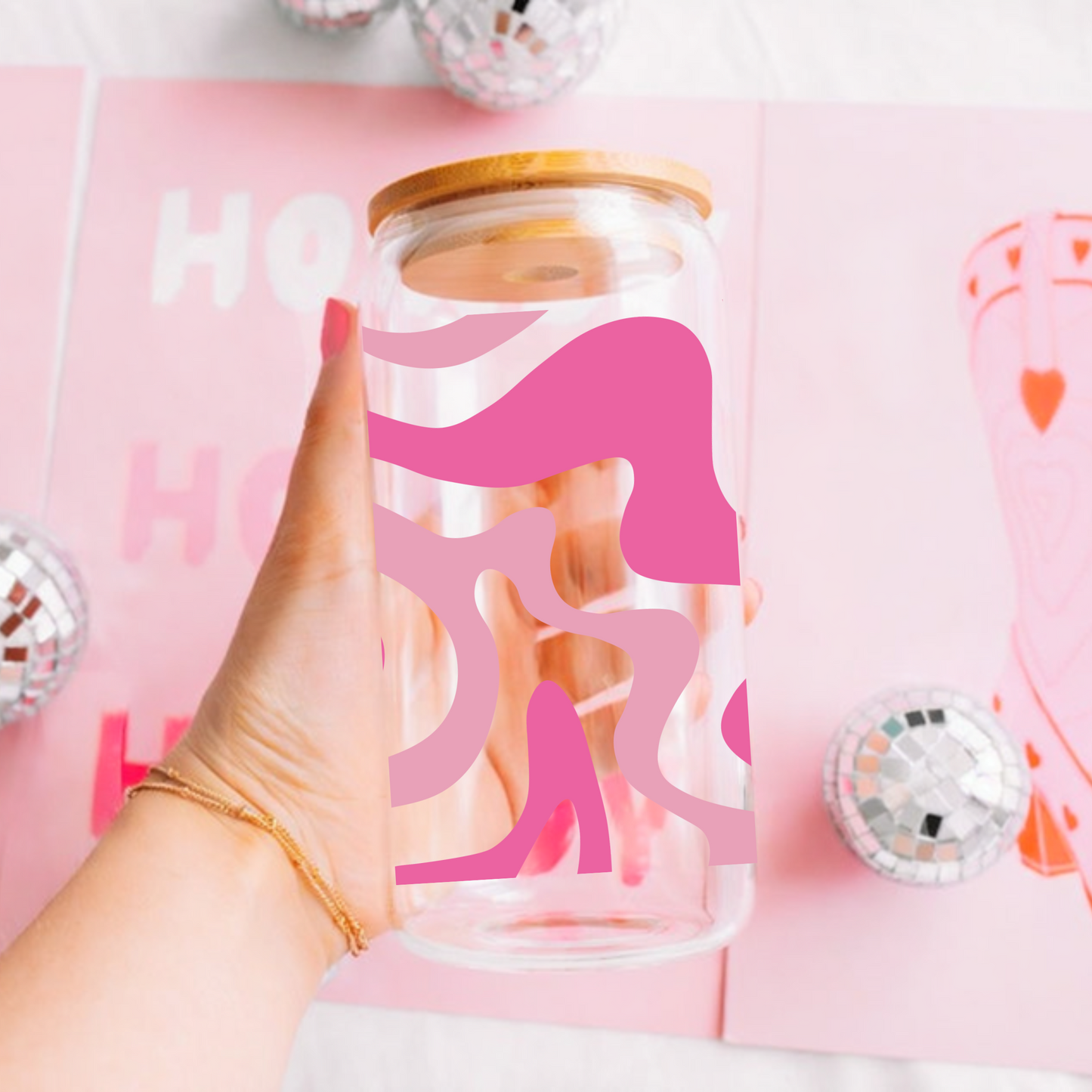 Pink Swirl Cute 16oz Sipper Glass