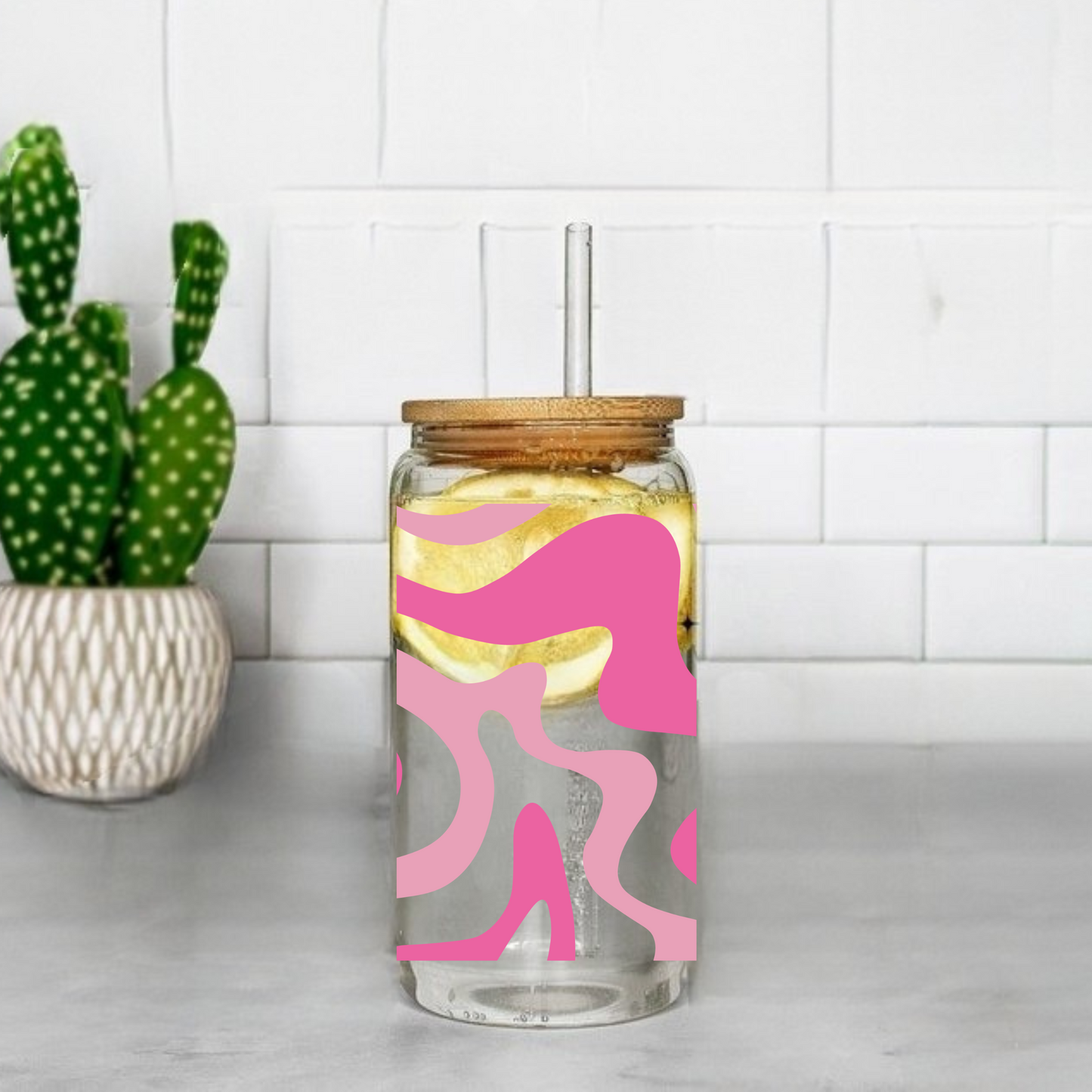 Pink Swirl Cute 16oz Sipper Glass