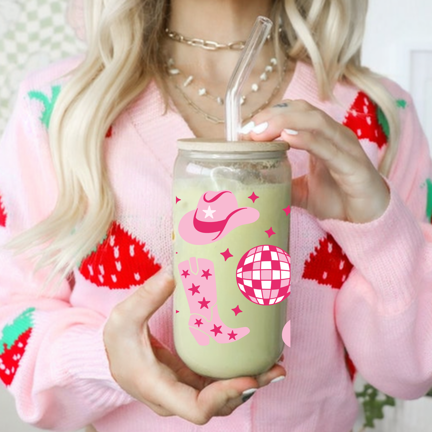 Pink Cowboy Boots Cute 16oz Sipper Glass