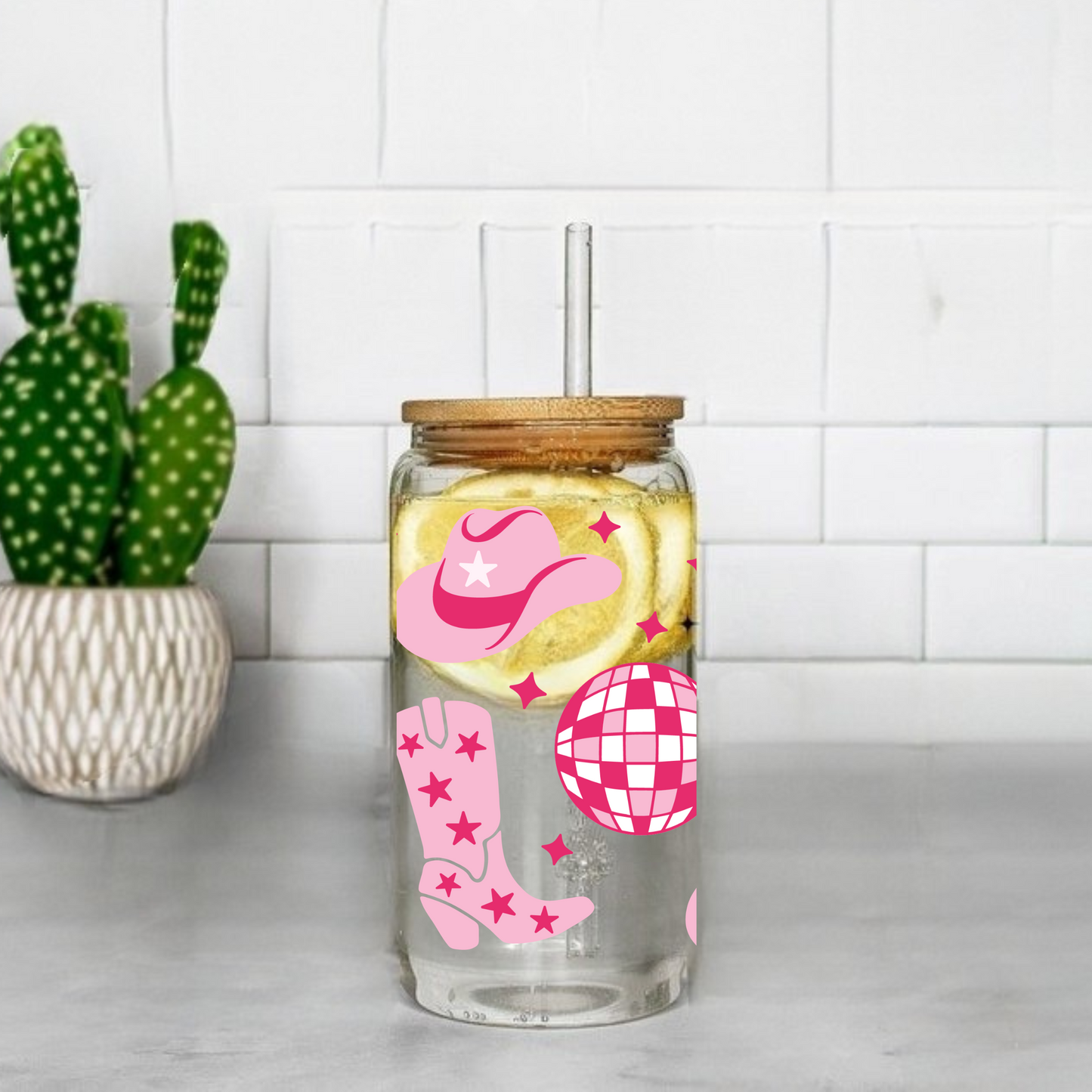 Pink Cowboy Boots Cute 16oz Sipper Glass