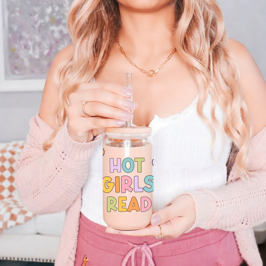 Hot Girls Read Cute 16oz Sipper Glass