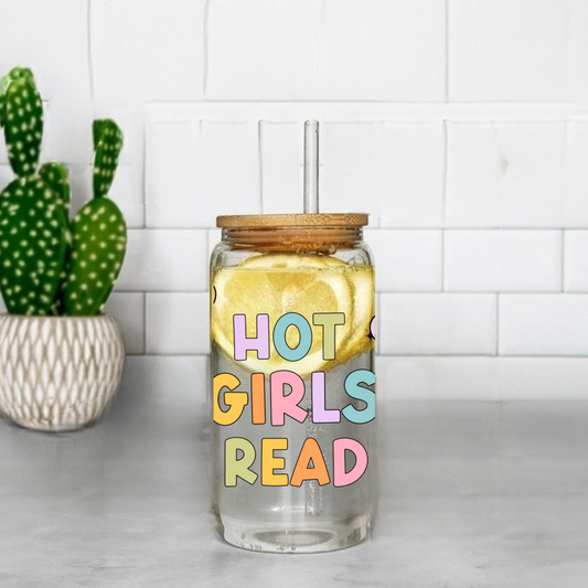 Hot Girls Read Cute 16oz Sipper Glass