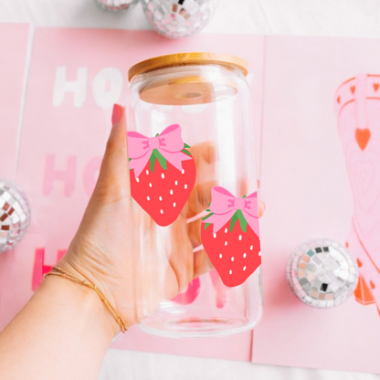 Strawberry With Bows Cute 16oz Sipper Glass